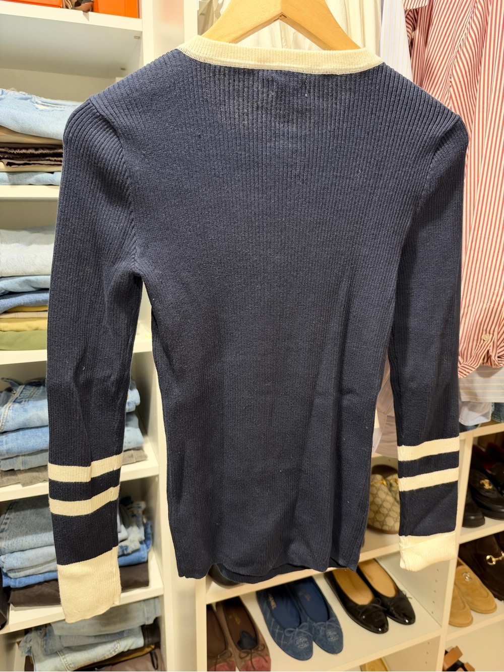 Faherty Navy Ribbed Henley with White Trim - Kids Long Sleeve - Picture 6 of 7